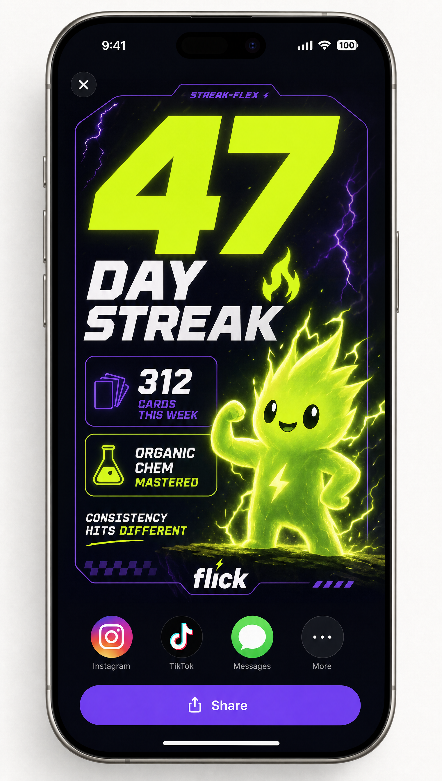Shareable streak flex card